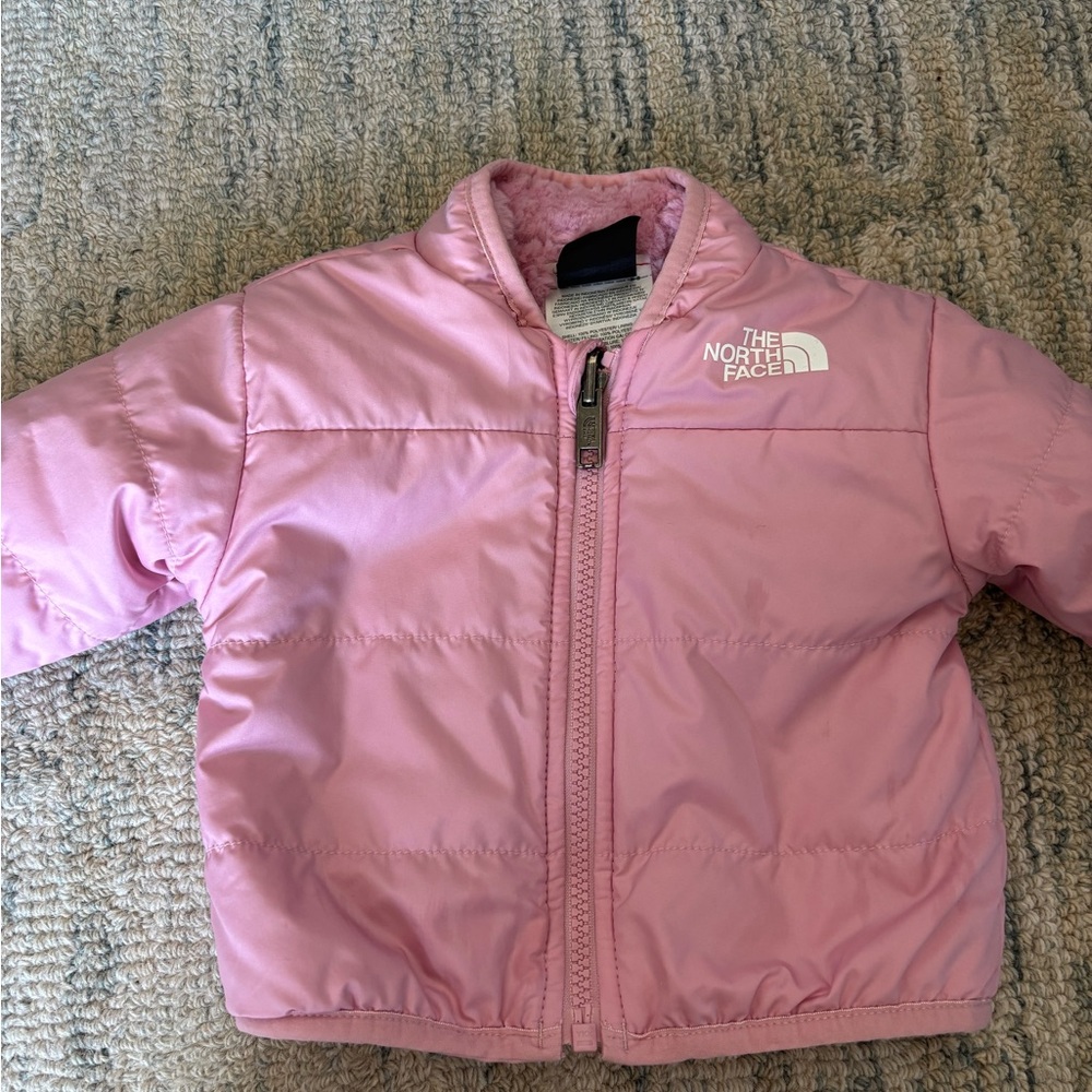 Baby North Face Kids Light Pink Puffer Jacket- reversible fur